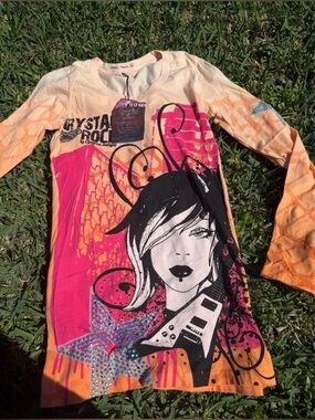 Crystal Rock by Christian Audigier Rocker Girl Graphic Rhinestone Tee Size M- S